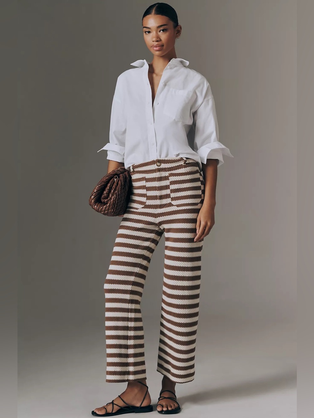 MAEVE BY ANTHROPOLOGIE The Colette Striped Knit Crop Wide-Leg Pants 31 Ivory